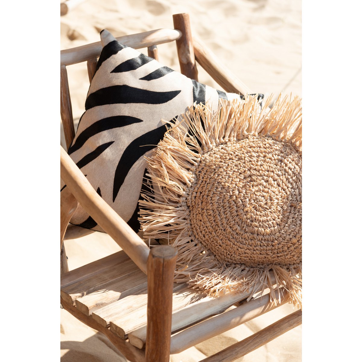 J-Line Kussen Rond Riet Raffia - jute - naturel