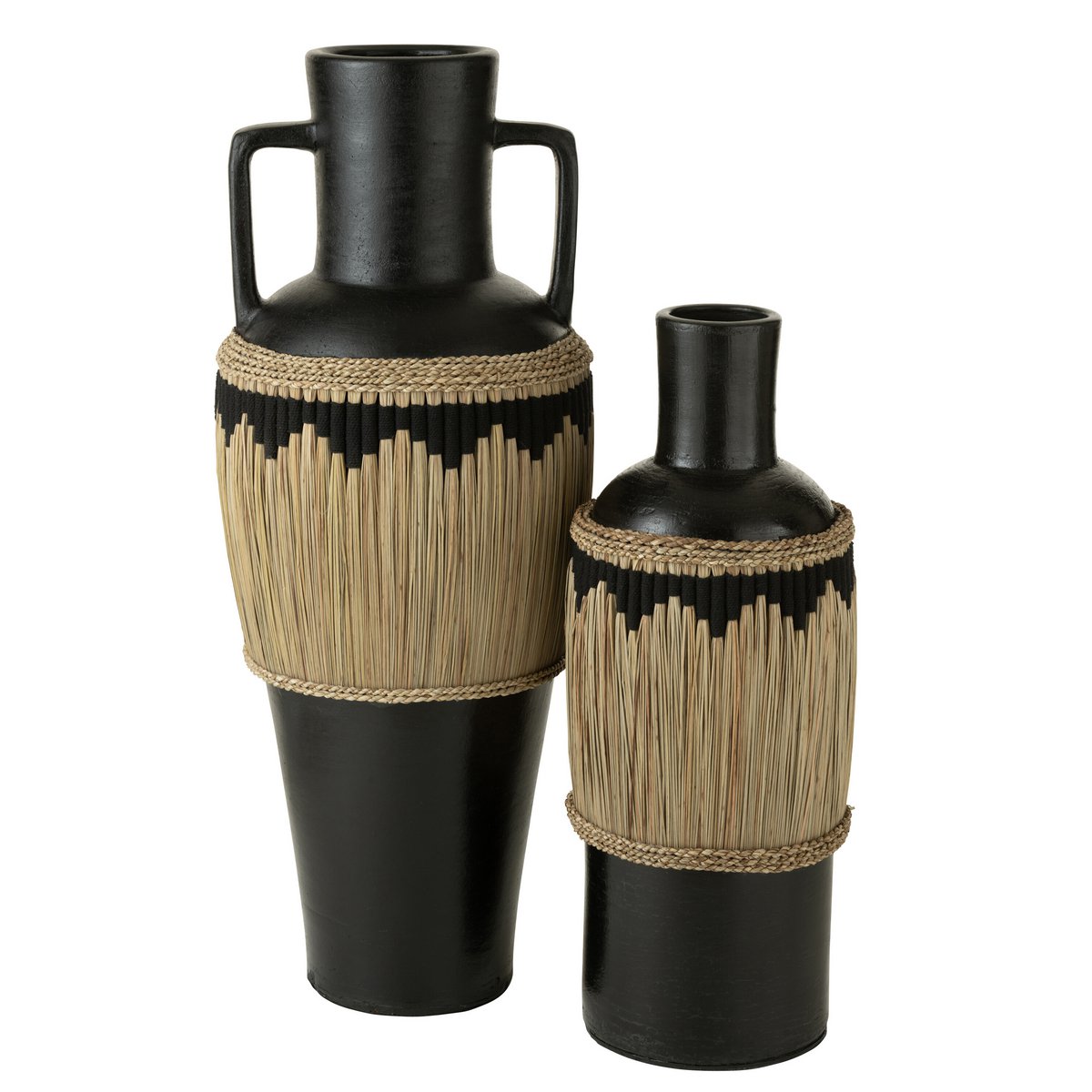 Vaas Motief met handvaten terracotta/gras zwart/naturel