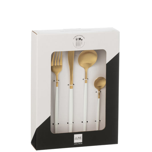 Bestekset Box A Roestvrijstaal Mat Goud + Wit 24 stuks