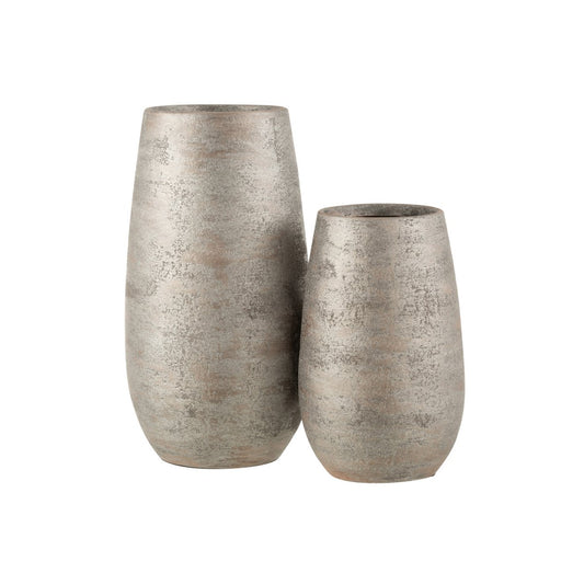 J-Line Vaas Oneffen Ruw Keramiek Zilver Large - 41 cm hoog