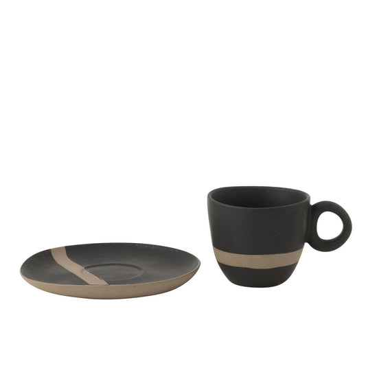 Kop + Schotel Keramiek zwart/taupe