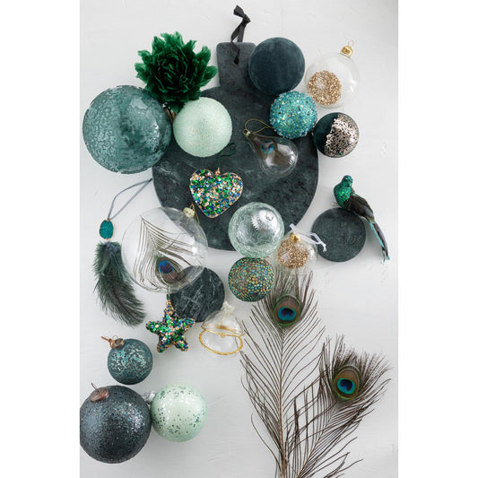 Set van 6 kerstballen Druppel Pauwenveer small