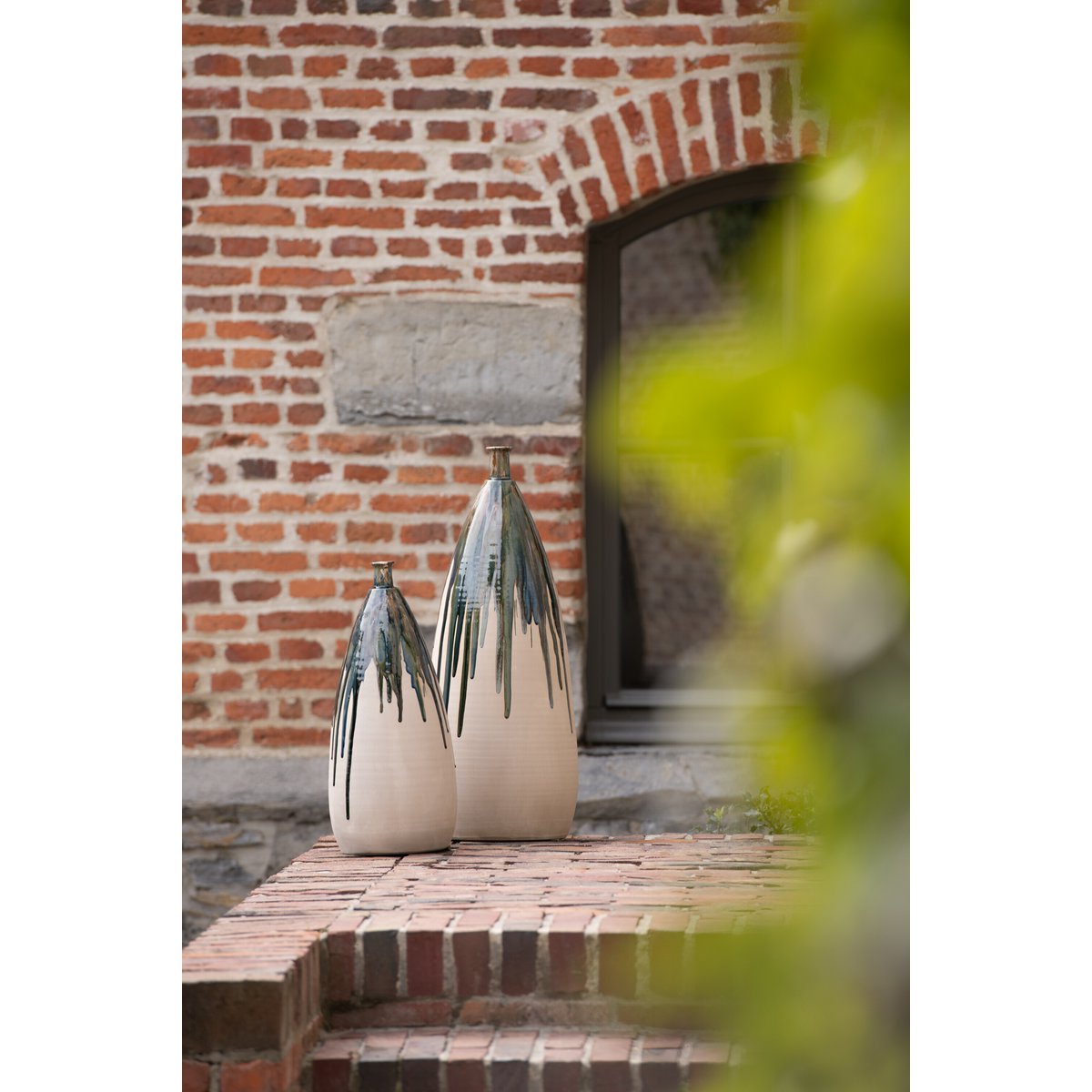 J-Line vaas Verf - keramiek - naturel/groen - small - 51 cm hoog