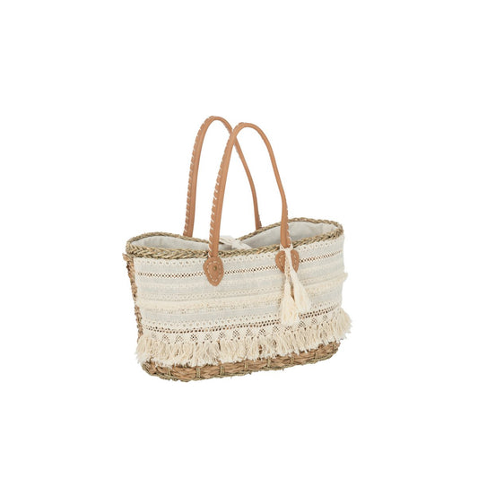Strandtas Kant met kwastjes naturel/wit