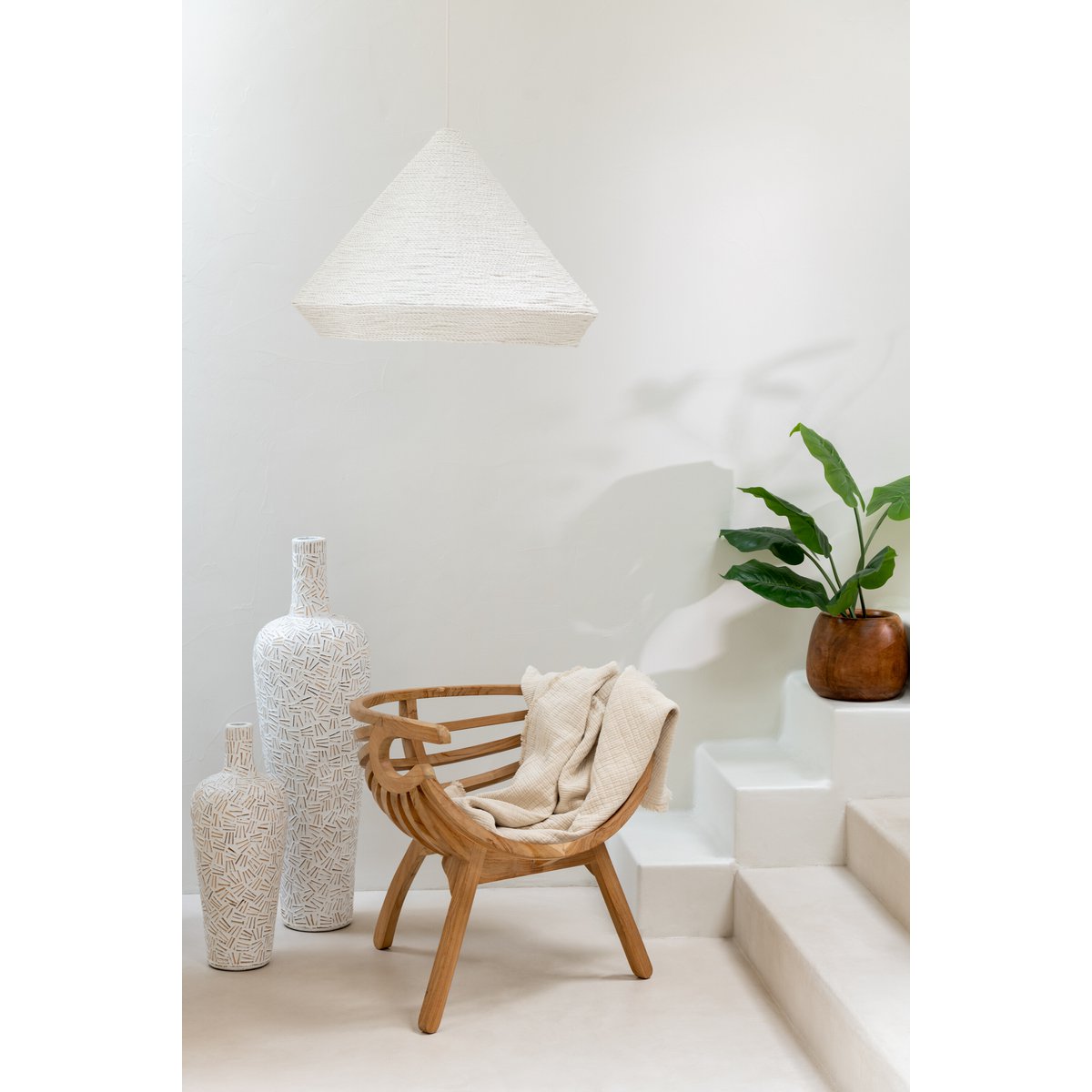 J-Line vaas Lauwra - cement - wit - small - 60 cm hoog