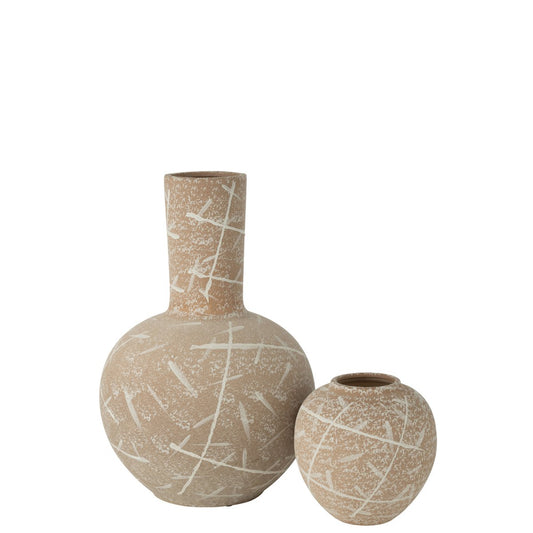 J-Line vaas Dune Bol - keramiek - beige/wit - Ø 34 cm