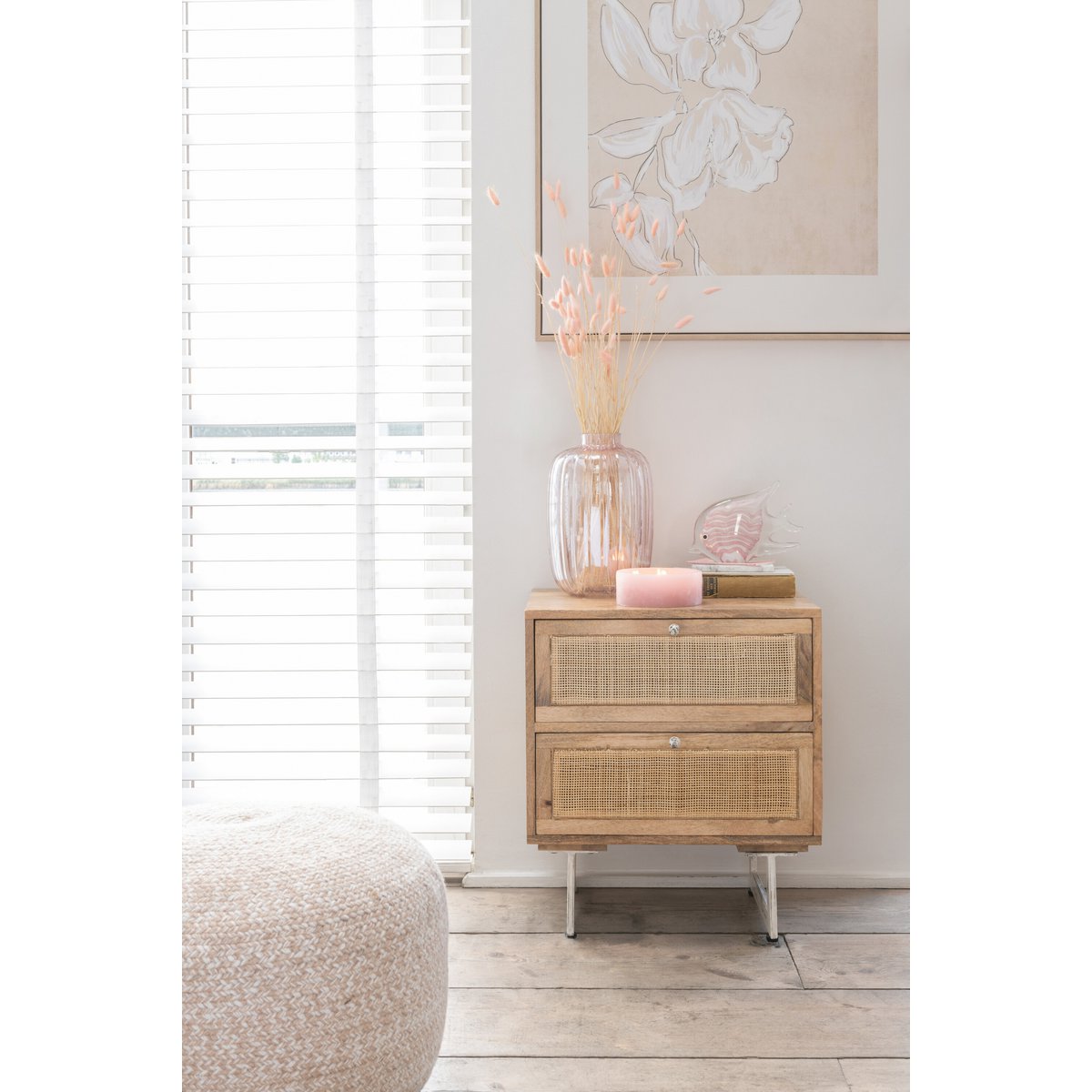 J-Line vaas Strepen - glas - roze - large - 30 cm hoog