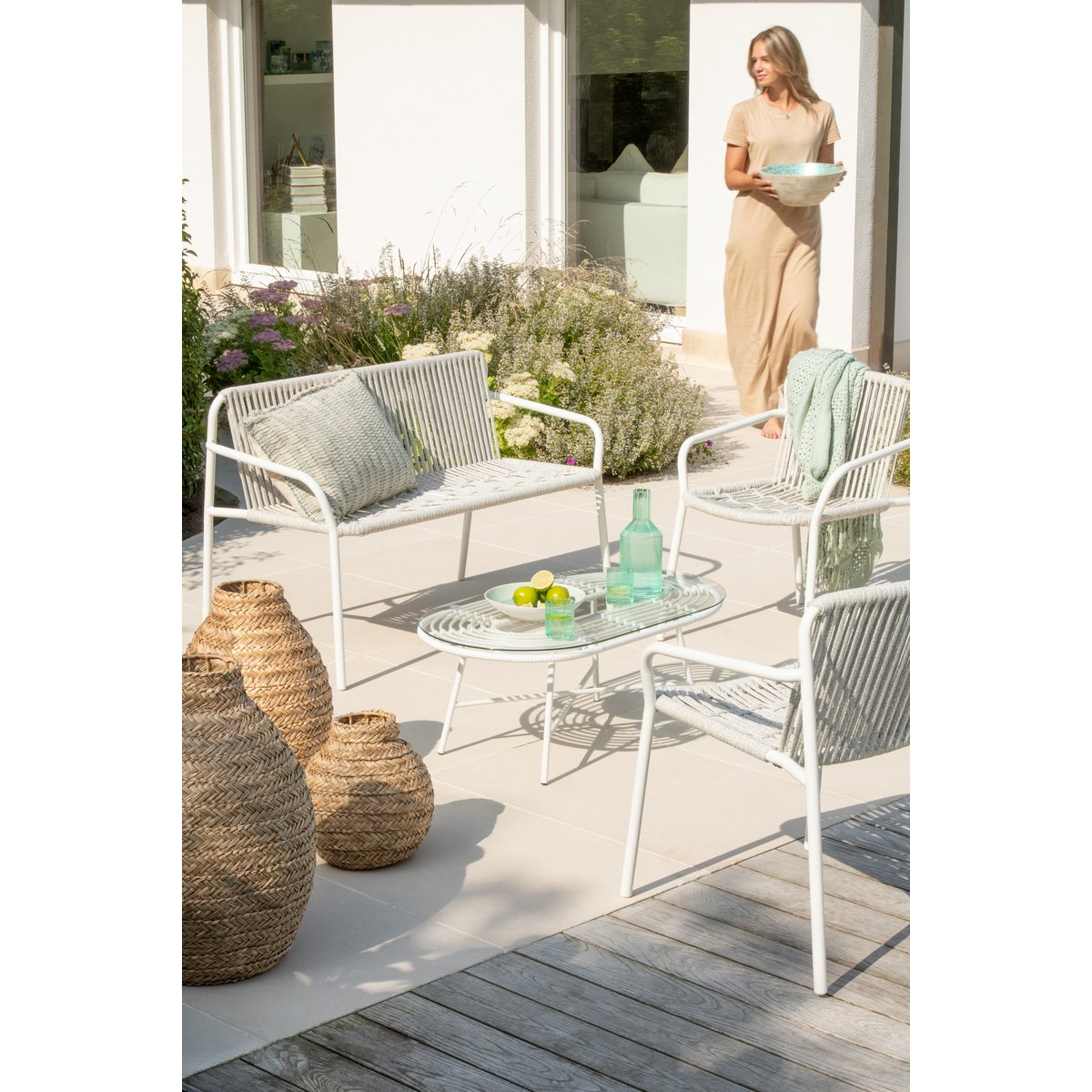 J-Line vaas Gevlochten - zeegras - naturel - large - 60 cm hoog