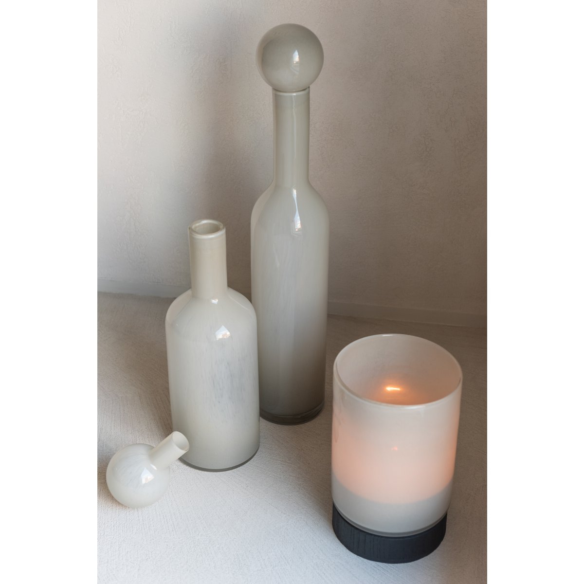 J-Line vaas fles + stop Effen - glas - wit - small