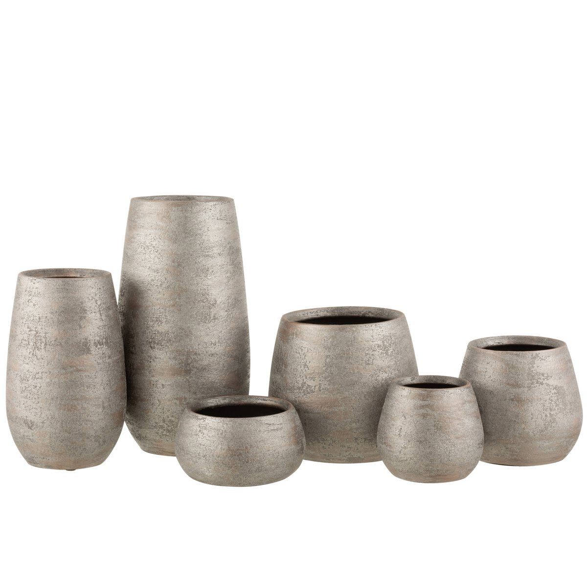 J-Line Vaas Oneffen Ruw Keramiek Zilver Large - 41 cm hoog