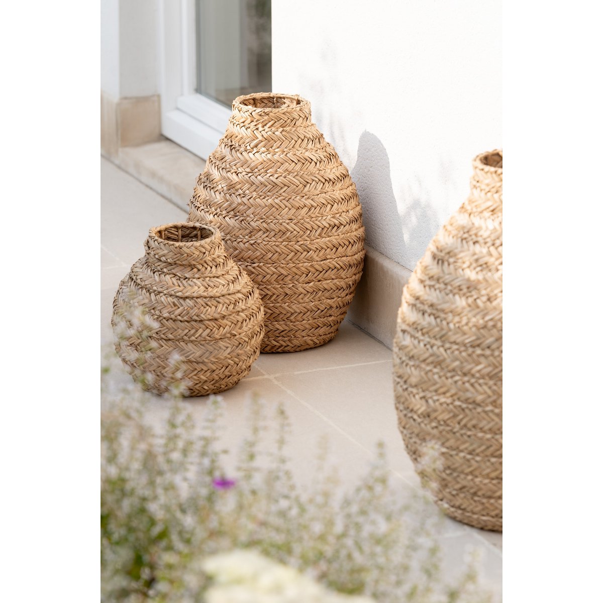 J-Line vaas Gevlochten - zeegras - naturel - large - 60 cm hoog