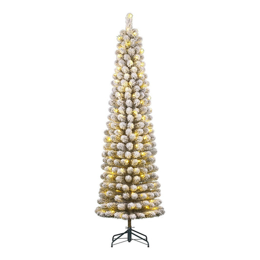 Charlton Smalle Kunstkerstboom met Warm Witte LED Verlichting - H215 x Ø56 cm - Groen Frosted