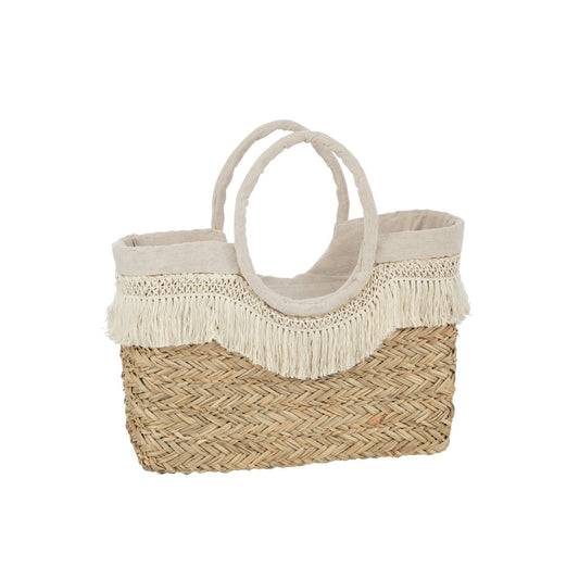 J-Line Strandtasche Fransen geflochten Seegras Nass/Creme