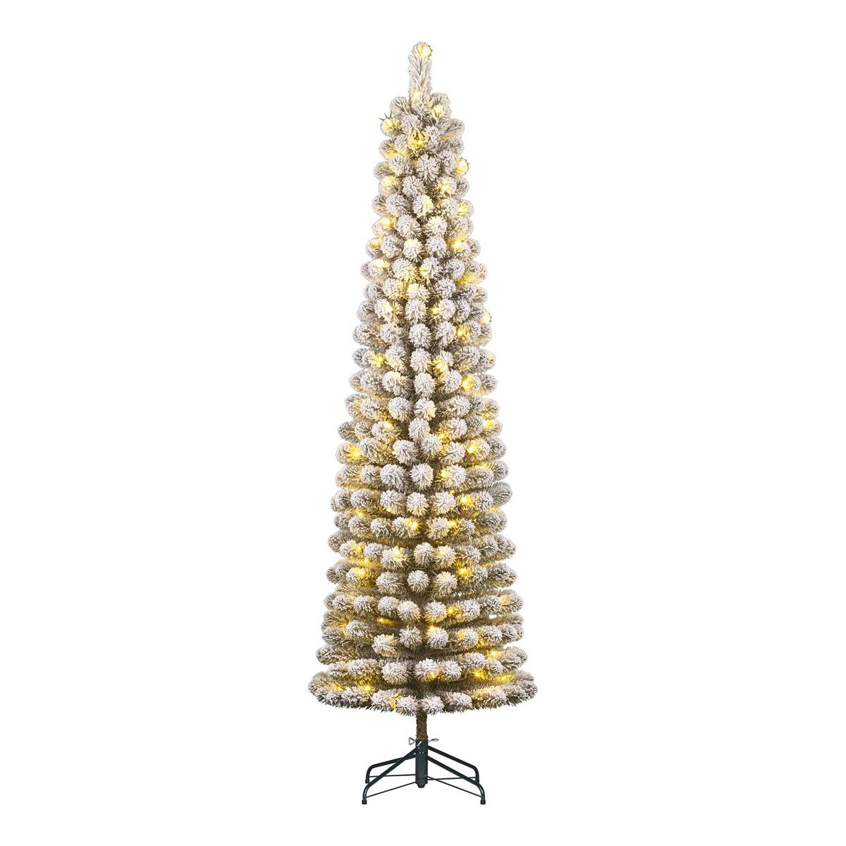 Charlton Smalle Kunstkerstboom met Warm Witte LED Verlichting - H185 x Ø53 cm - Groen Frosted