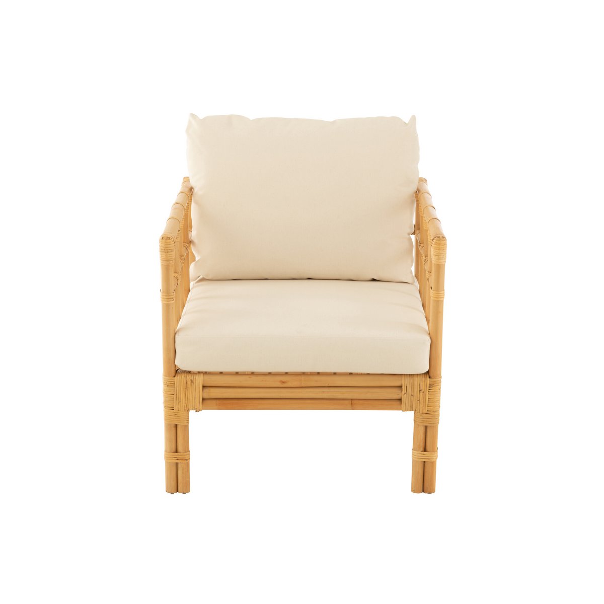 J-Line armstoel Elise + Kussen - rotan/textiel - naturel/wit