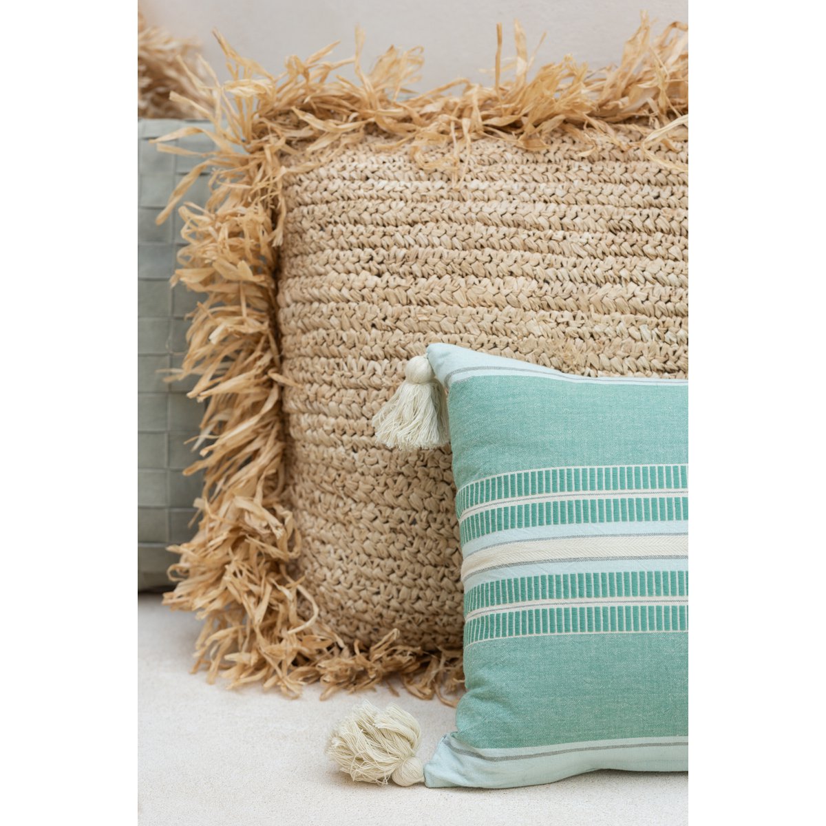 J-Line kussen Vierkant Raffia - jute - naturel - small