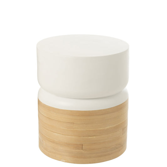 J-Line Bijzettafel Rond Bamboe Wit/Naturel