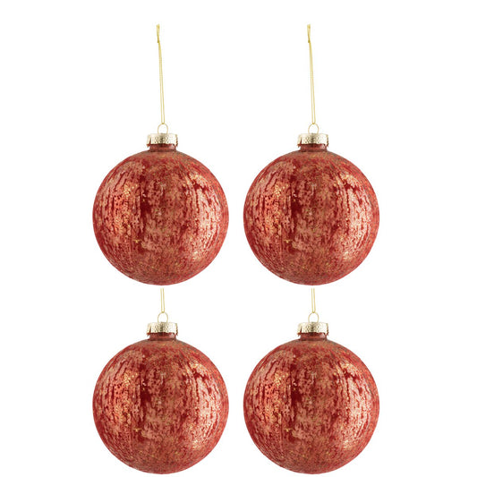 J-Line Doos Van 4 Kerstballen Fluweel Glas Antiek Bordeaux/Goud Large