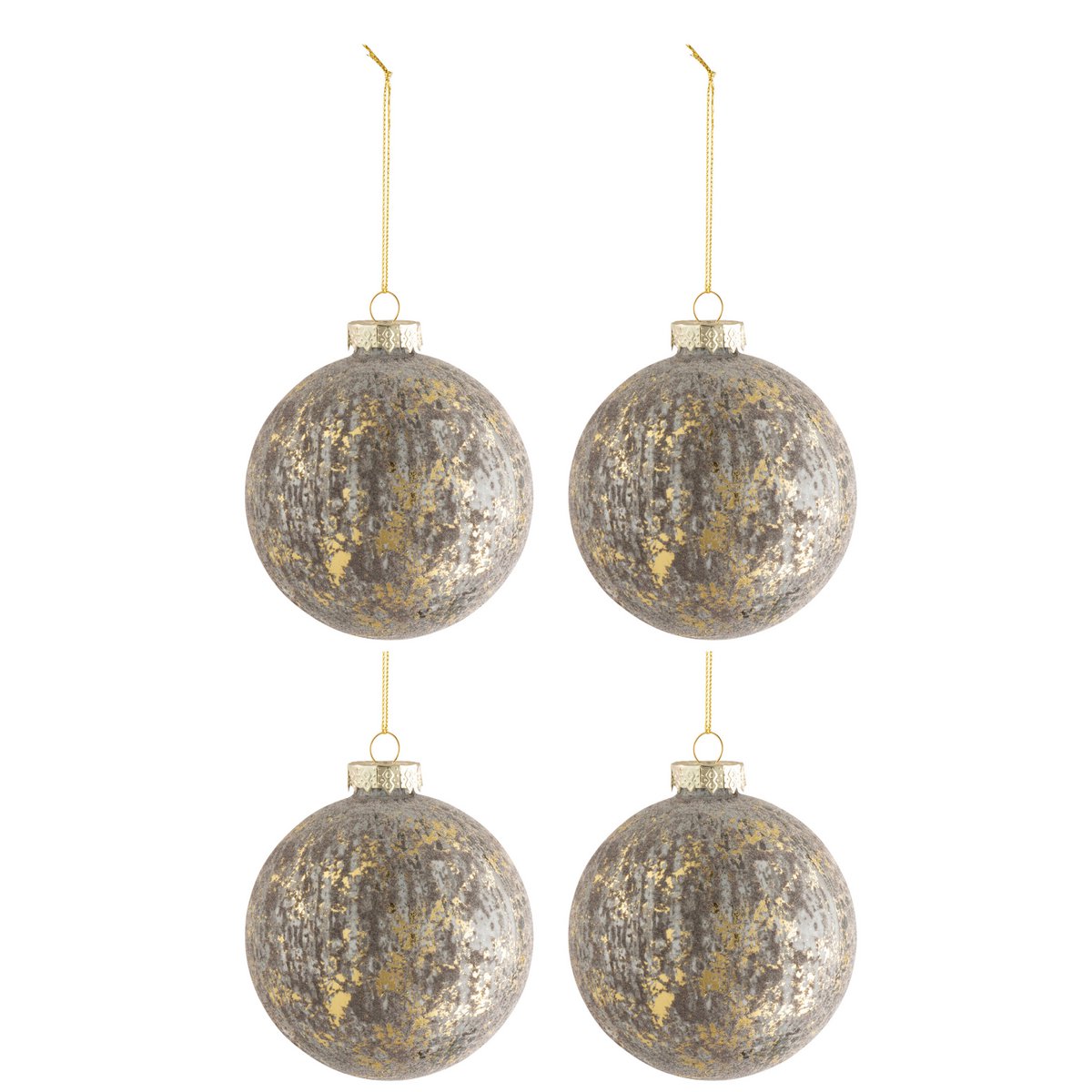J-Line Doos Van 4 Kerstballen Fluweel Glas Antiek Grijs/Goud M