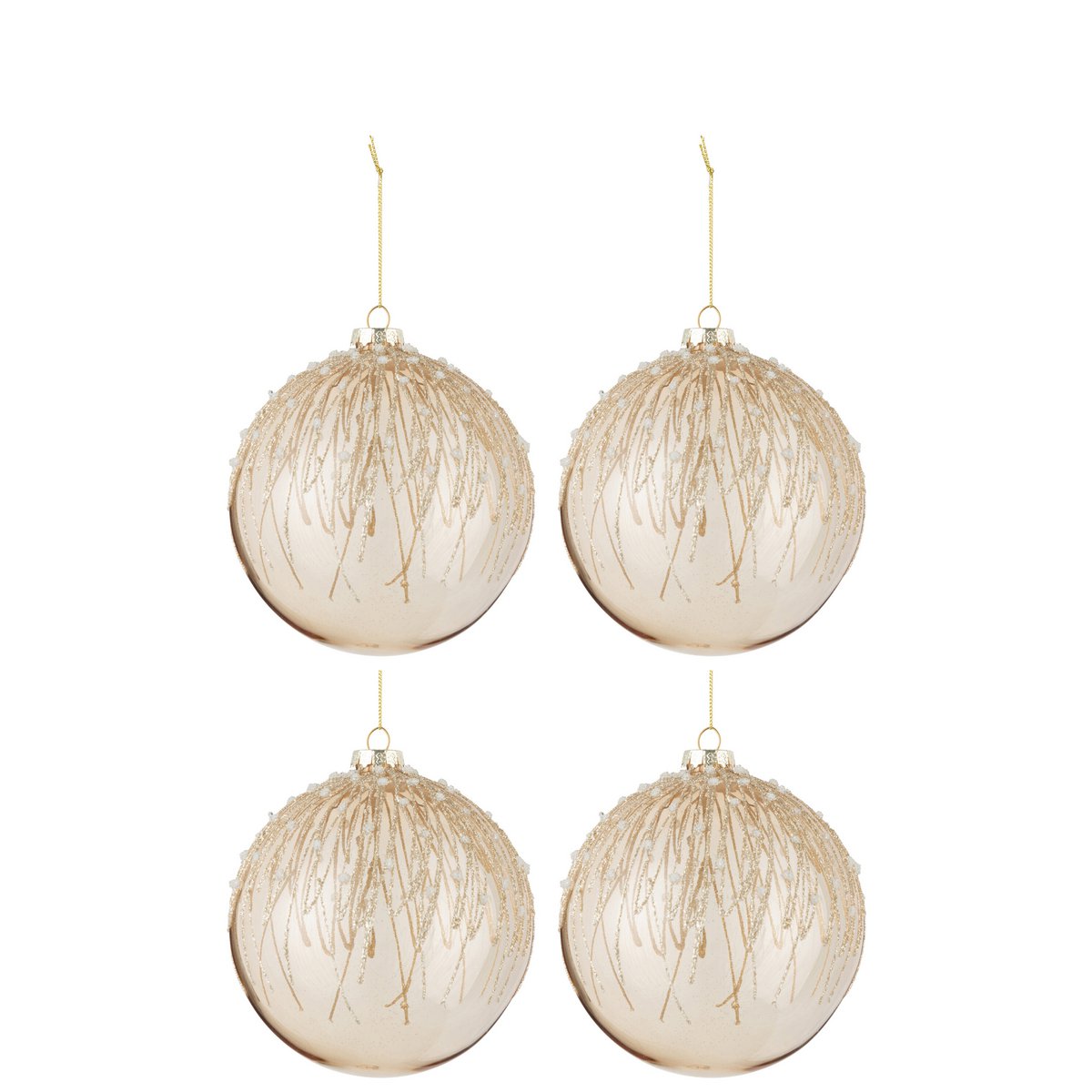 J-Line Doos Van 4 Kerstballen Parels Glitter Glas Goud Large