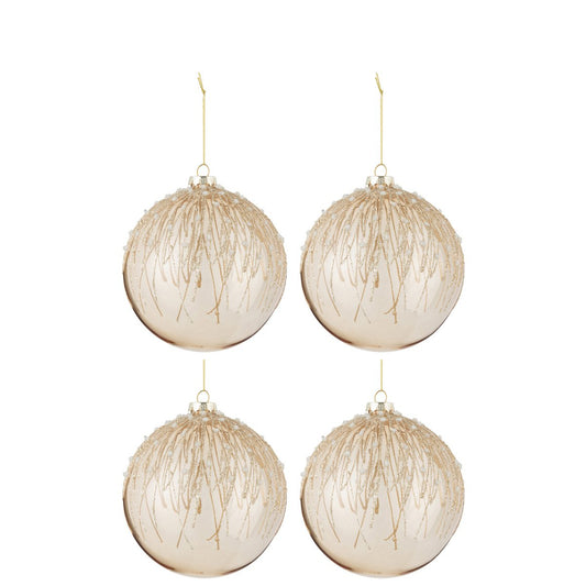 J-Line Doos Van 4 Kerstballen Parels Glitter Glas Goud Large