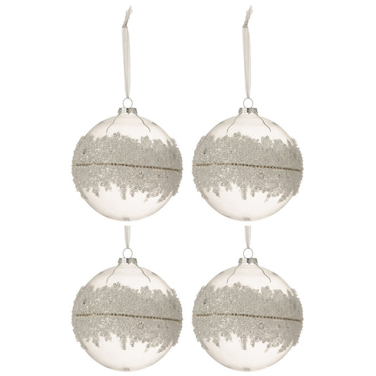 J-Line Doos Van 4 Kerstballen Suiker Midden Diamanten Lijn Glas Klaar