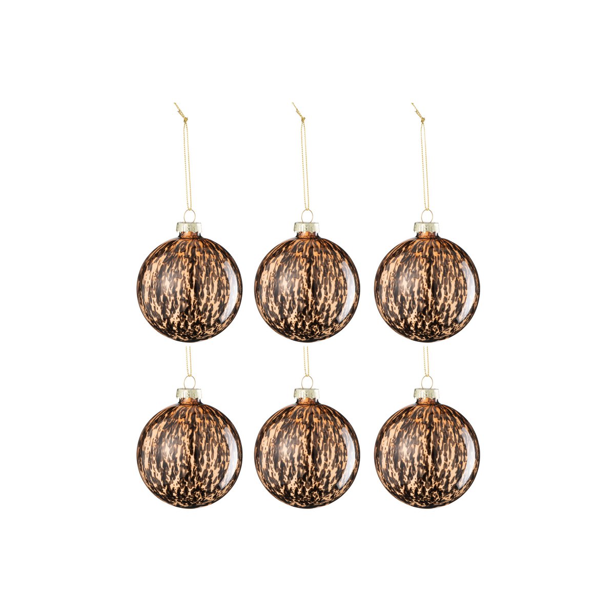 J-Line Doos Van 6 Kerstbal Vlekken Glas Bruin/Zwart Small