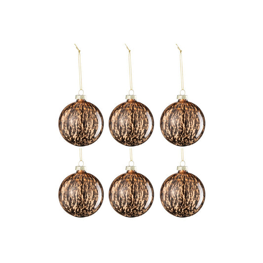 J-Line Doos Van 6 Kerstbal Vlekken Glas Bruin/Zwart Small