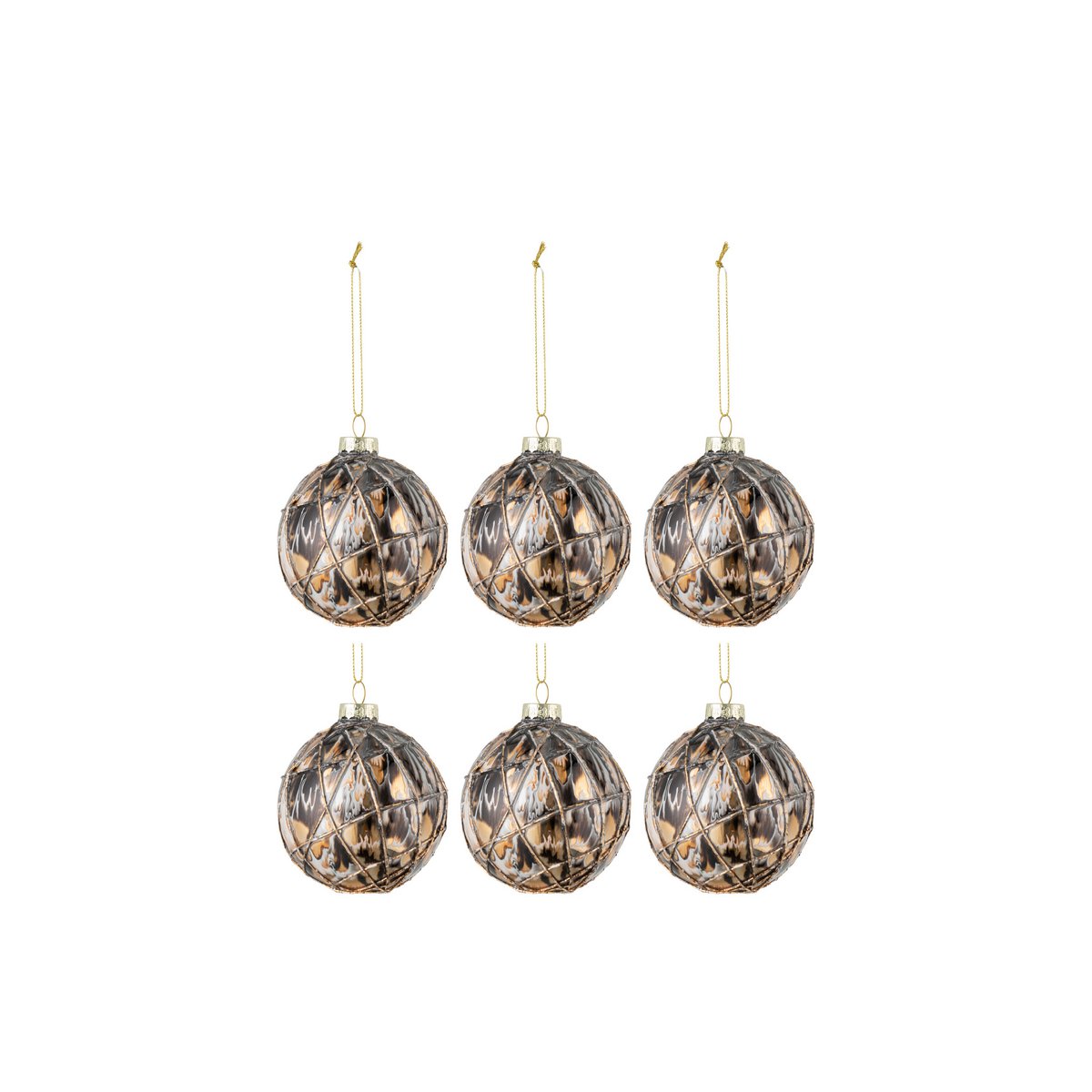 J-Line Doos Van 6 Kerstballen Touwen Glas Zwart/Brons/Grijs Small