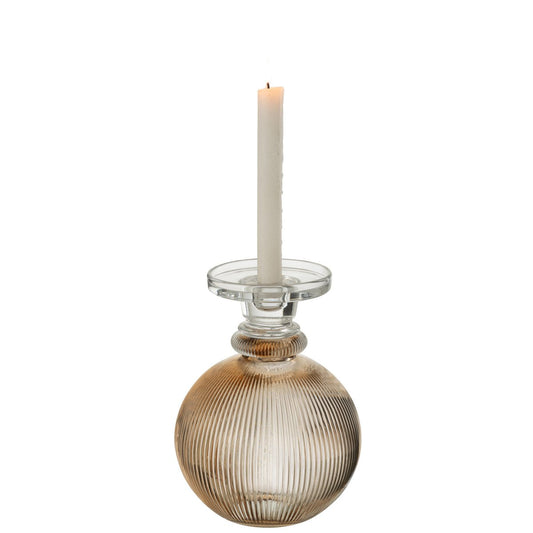 J-Line Kandelaar/Vaas Malik Rond Glas Taupe/Transparant