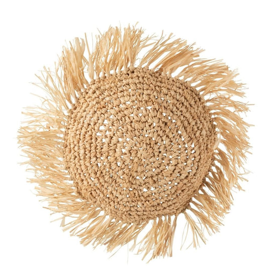 J-Line Kussen Rond Riet Raffia - jute - naturel