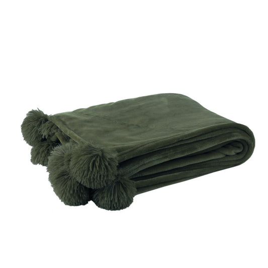 J-Line Plaid Pompom donkergroen