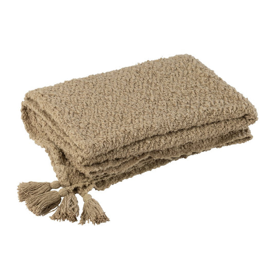 J-Line Plaid kwasten - katoen - donkerbeige - 180 x 130 cm