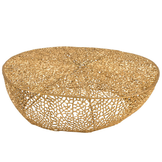 J-Line Salontafel Rond Laag Koraalpatroon Aluminium Goud - 115 x 114 x 31.5 cm