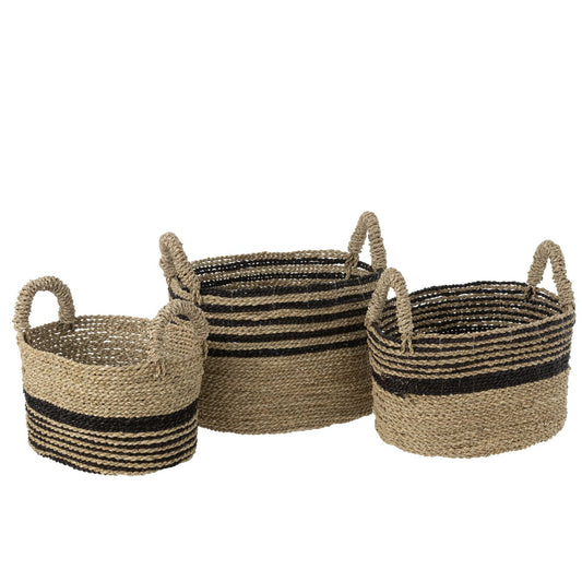 J-Line Set Van Drie Manden Aline Raffia Zwart/Naturel
