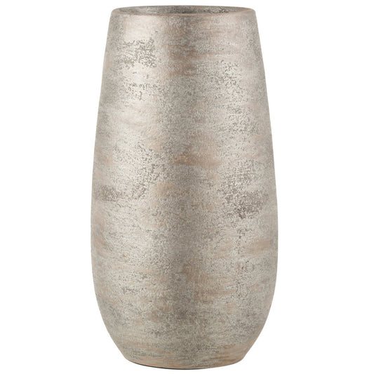 J-Line Vaas Oneffen Ruw Keramiek Zilver Large - 41 cm hoog
