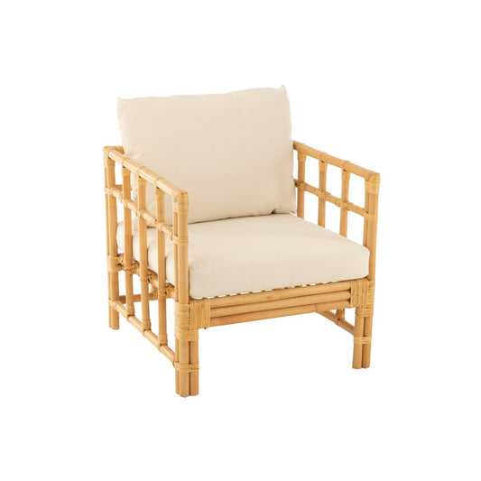 J-Line armstoel Elise + Kussen - rotan/textiel - naturel/wit