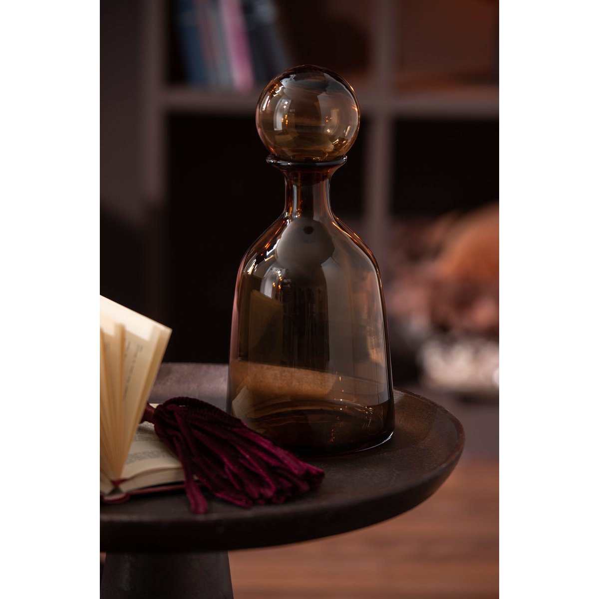 J-Line decoratie Fles + Stop Effen Laag - glas - bruin - small
