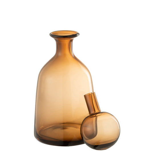 J-Line decoratie Fles + Stop Effen Laag - glas - bruin - small