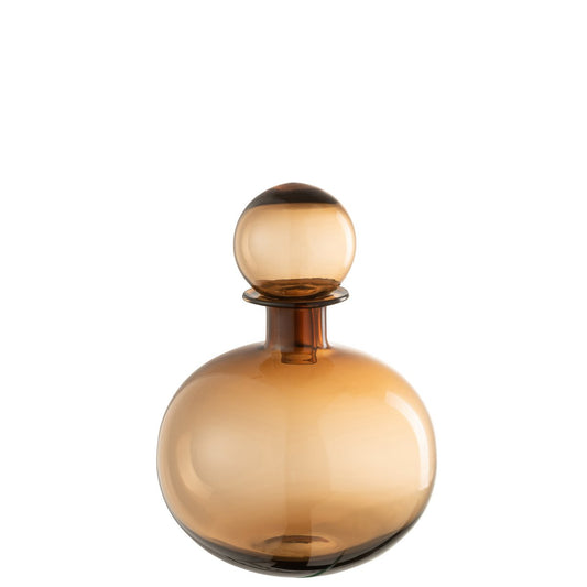J-Line decoratie Fles + Stop Effen Rond - glas - bruin