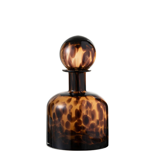 J-Line decoratie Fles + Stop Spikkel - glas - bruin/zwart - small