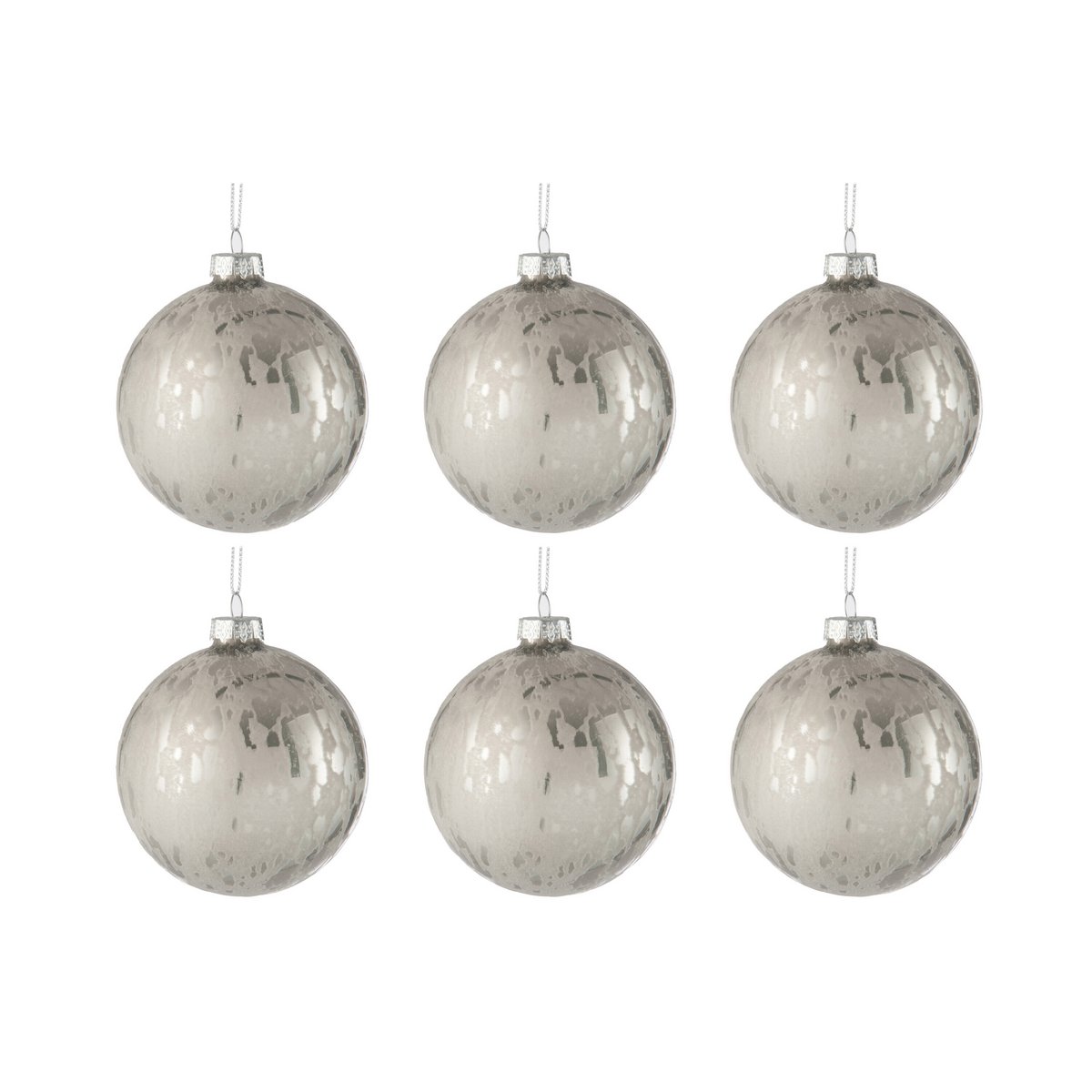 J-Line kerstbal Blinkend - glas - zilver - small - doos van 6 stuks