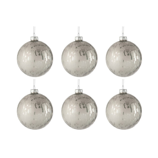 J-Line kerstbal Blinkend - glas - zilver - small - doos van 6 stuks