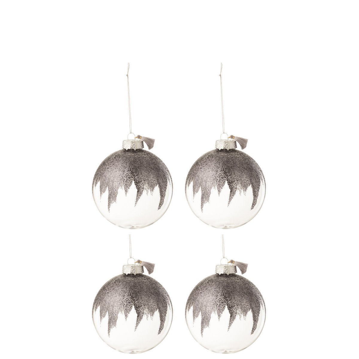 J-Line kerstbal Mini Kwast - glas - grijs/transparant - medium - doos van 4