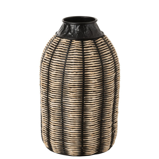J-Line vaas Decoratie - touw/jute - zwart/naturel - 56 cm hoog