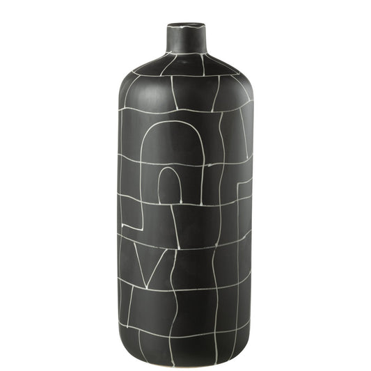J-Line vaas Fles Japan - keramiek - zwart - large - 50 cm hoog
