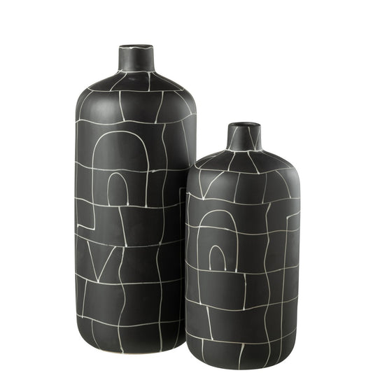 J-Line vaas Fles Japan - keramiek - zwart - large - 50 cm hoog