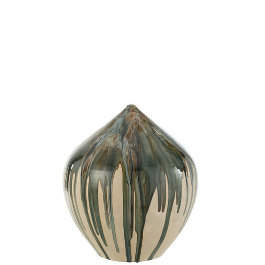 J-Line vaas Hoog Verf - keramiek - naturel/groen - 45 cm hoog