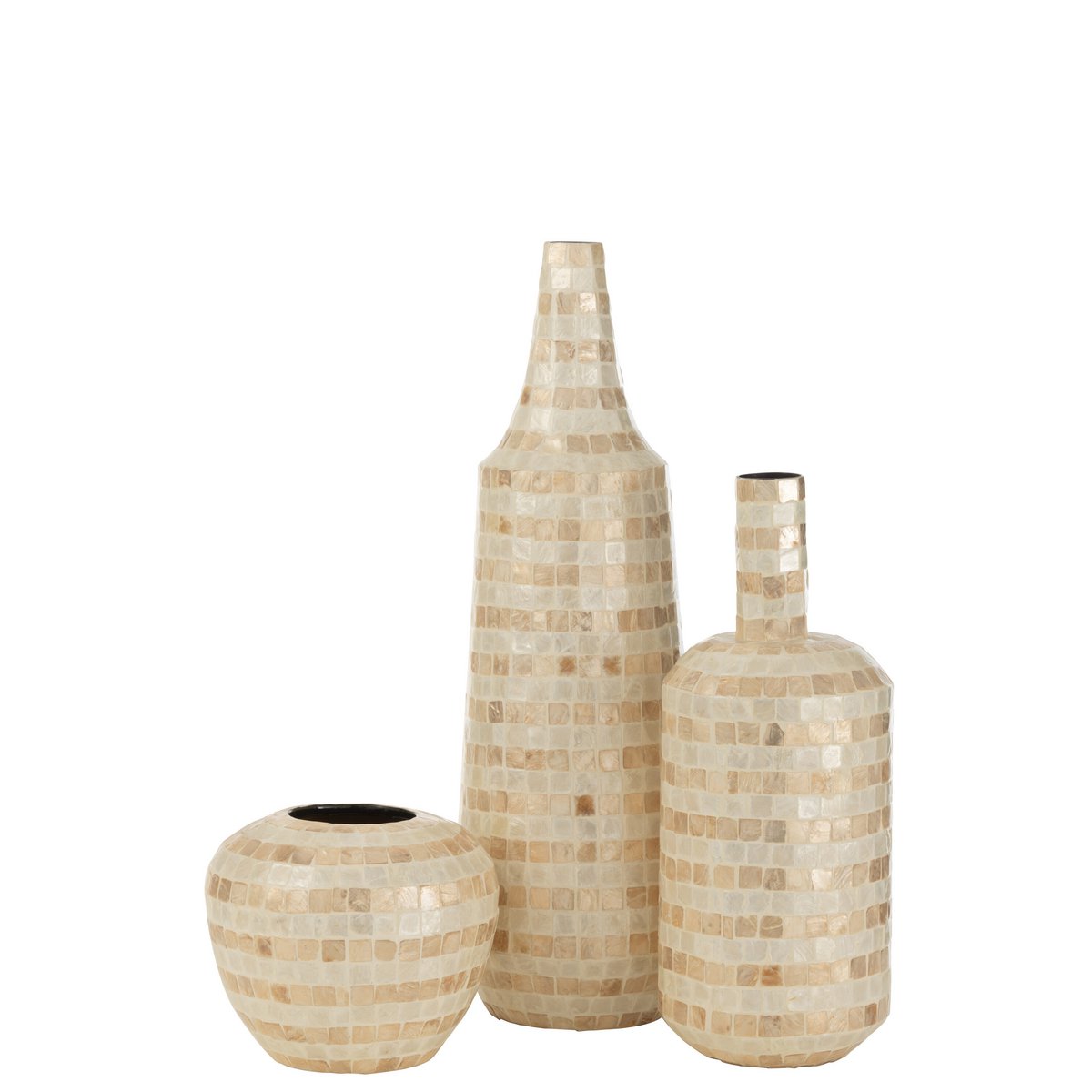 J-Line vaas Lang Mosaic - schelpen/bamboe - beige - 70 cm hoog