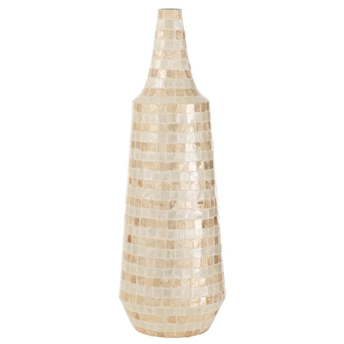 J-Line vaas Lang Mosaic - schelpen/bamboe - beige - 70 cm hoog
